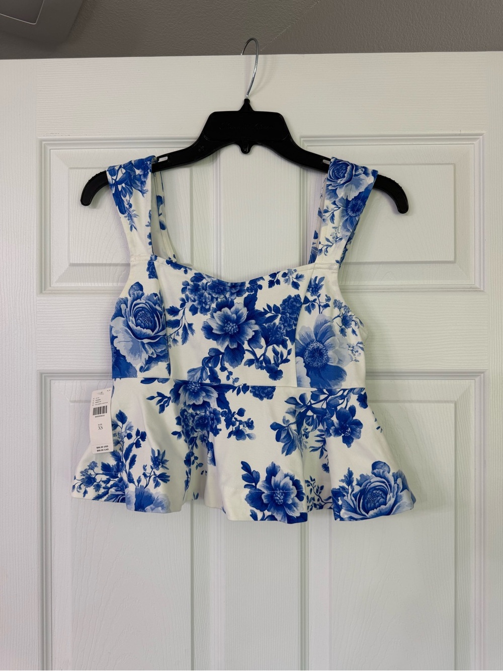 Anthropologie Blue and White Floral Peplum Camisole